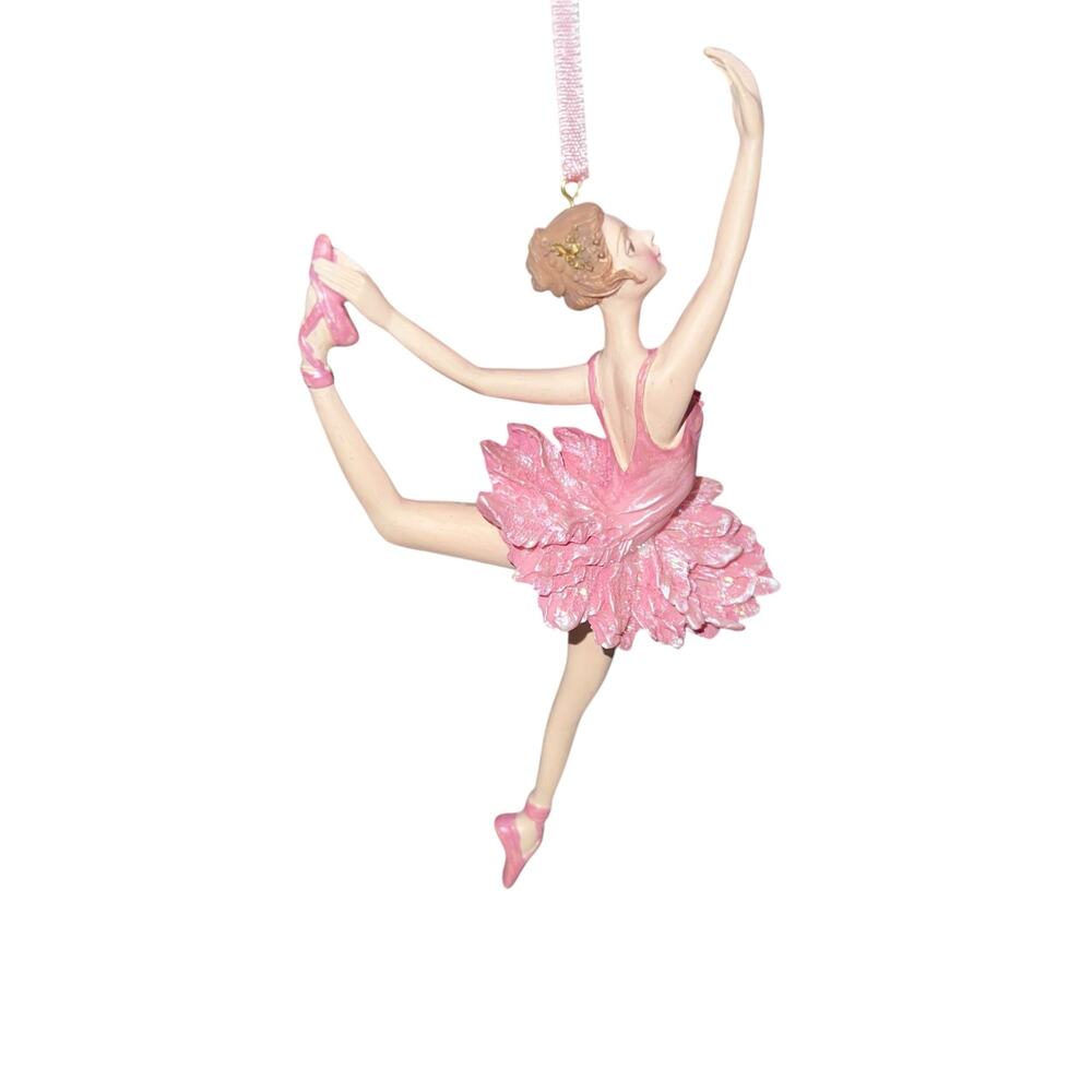 Kurt S Adler vintage pink sparkle ballerina dancer pink ribbon ornament